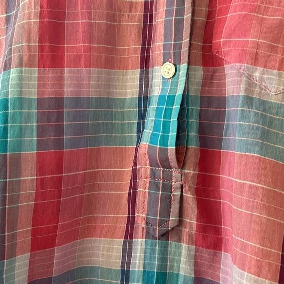J Crew Classic Plaid Popover Blouse Pink Purple Turquoise - Picture 4 of 12